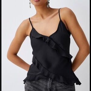 2/$30 Melrose and Market Ruffled Black Cami Tank Top sz Small